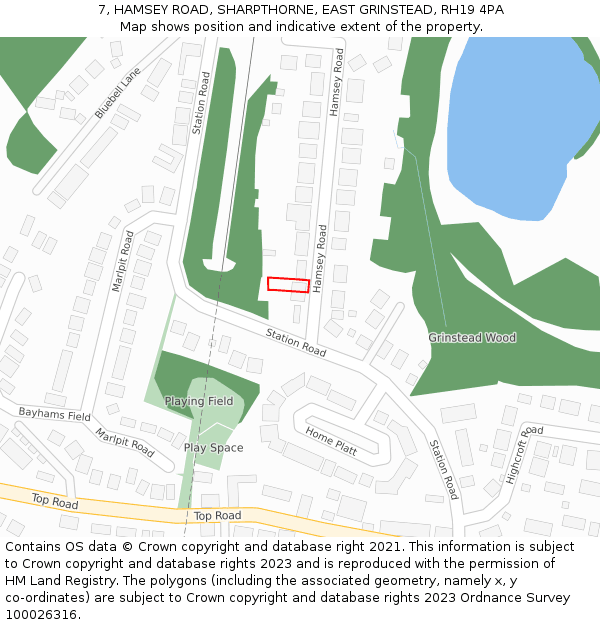 7, HAMSEY ROAD, SHARPTHORNE, EAST GRINSTEAD, RH19 4PA: Location map and indicative extent of plot