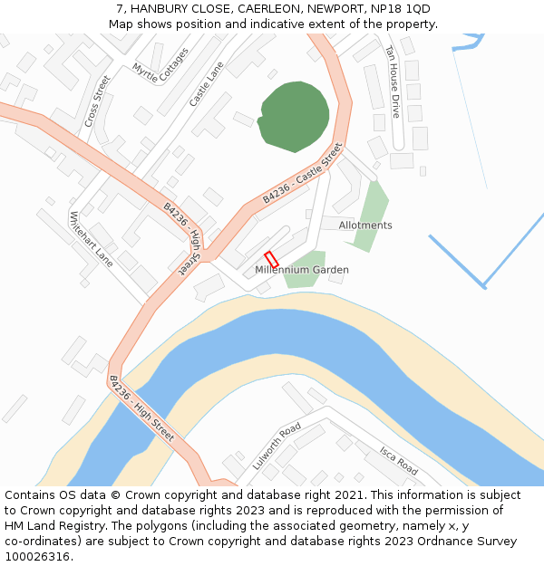 7, HANBURY CLOSE, CAERLEON, NEWPORT, NP18 1QD: Location map and indicative extent of plot