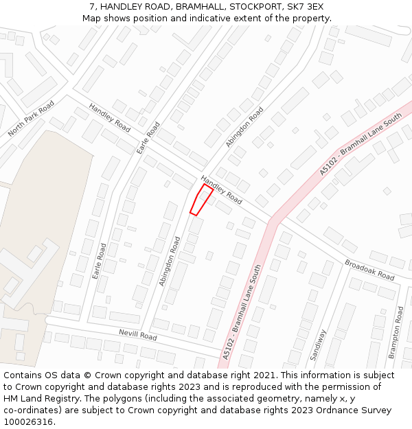 7, HANDLEY ROAD, BRAMHALL, STOCKPORT, SK7 3EX: Location map and indicative extent of plot