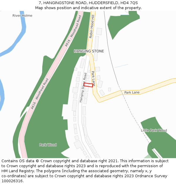 7, HANGINGSTONE ROAD, HUDDERSFIELD, HD4 7QS: Location map and indicative extent of plot