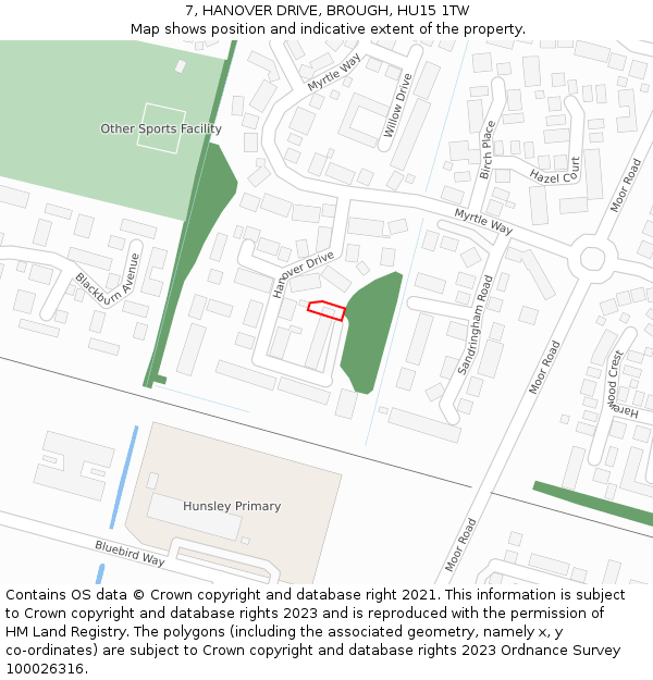 7, HANOVER DRIVE, BROUGH, HU15 1TW: Location map and indicative extent of plot