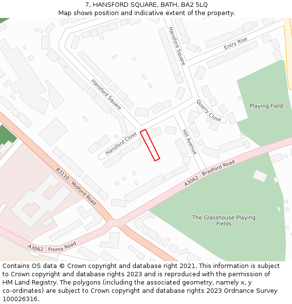 7, HANSFORD SQUARE, BATH, BA2 5LQ: Location map and indicative extent of plot