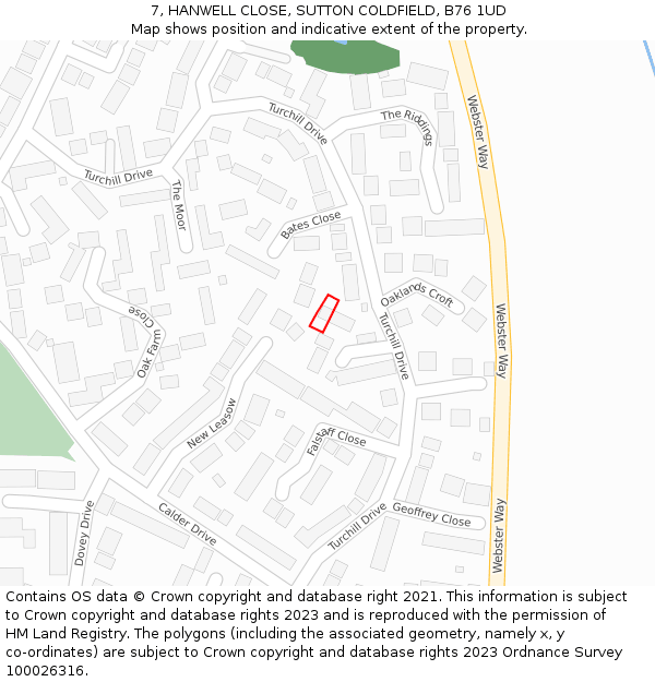 7, HANWELL CLOSE, SUTTON COLDFIELD, B76 1UD: Location map and indicative extent of plot