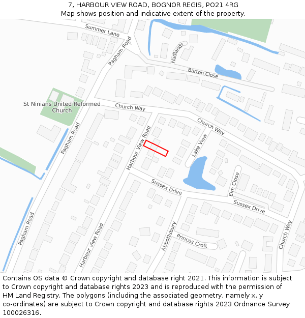 7, HARBOUR VIEW ROAD, BOGNOR REGIS, PO21 4RG: Location map and indicative extent of plot