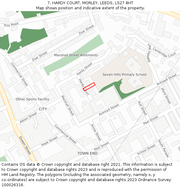 7, HARDY COURT, MORLEY, LEEDS, LS27 8HT: Location map and indicative extent of plot