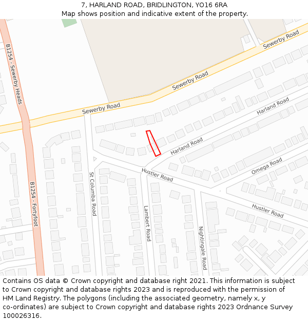 7, HARLAND ROAD, BRIDLINGTON, YO16 6RA: Location map and indicative extent of plot