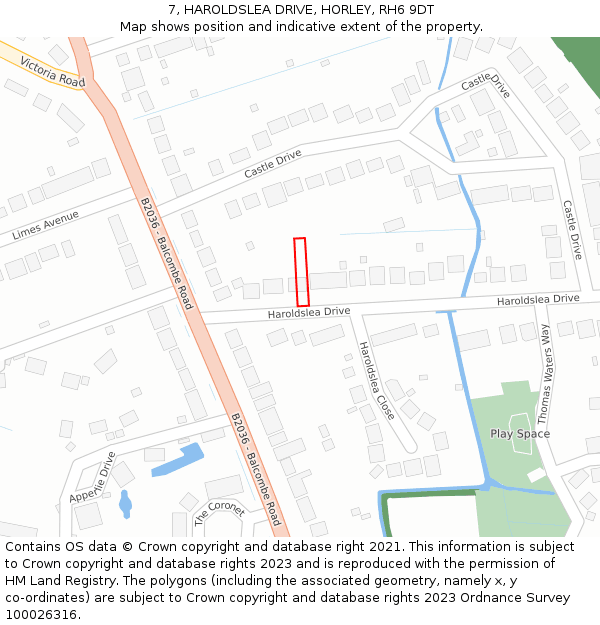 7, HAROLDSLEA DRIVE, HORLEY, RH6 9DT: Location map and indicative extent of plot