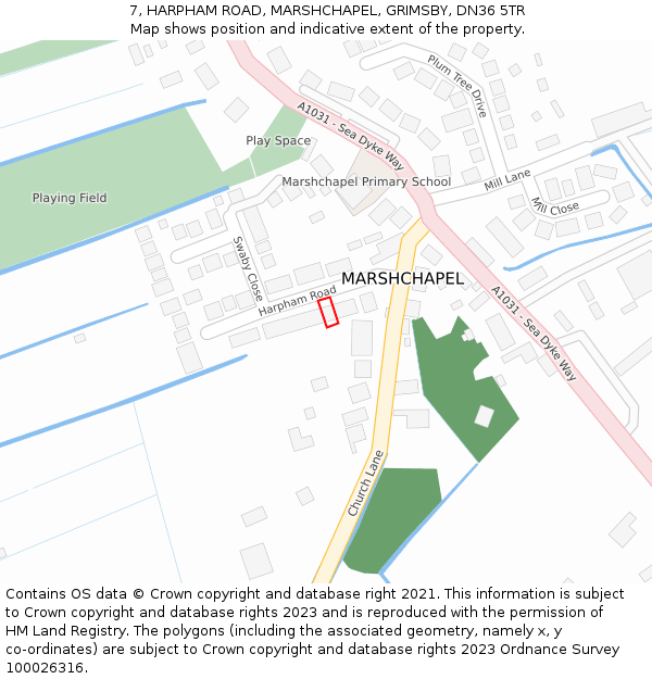 7, HARPHAM ROAD, MARSHCHAPEL, GRIMSBY, DN36 5TR: Location map and indicative extent of plot