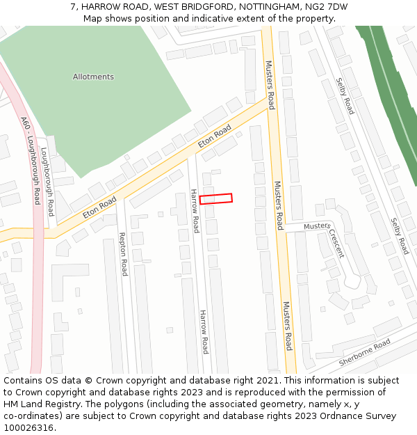 7, HARROW ROAD, WEST BRIDGFORD, NOTTINGHAM, NG2 7DW: Location map and indicative extent of plot