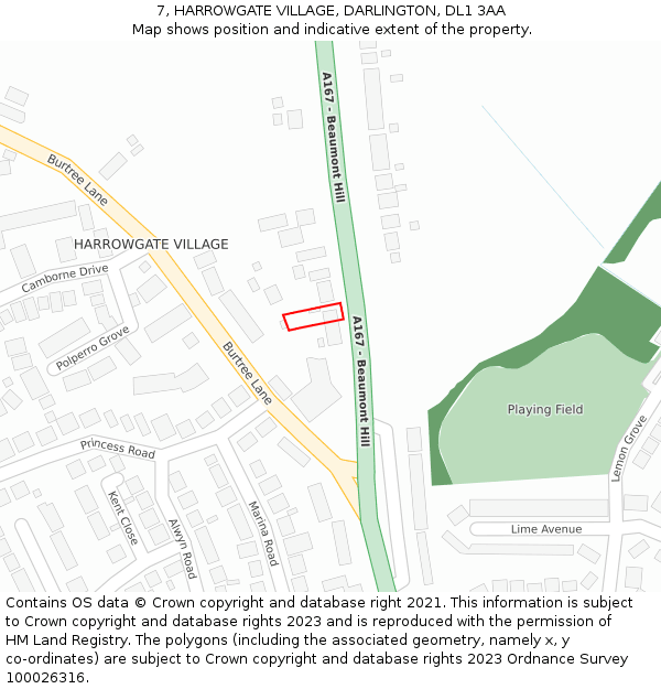 7, HARROWGATE VILLAGE, DARLINGTON, DL1 3AA: Location map and indicative extent of plot