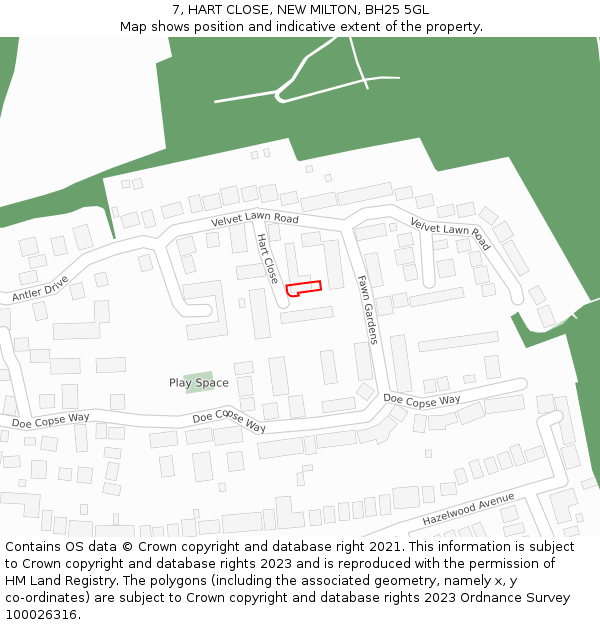 7, HART CLOSE, NEW MILTON, BH25 5GL: Location map and indicative extent of plot