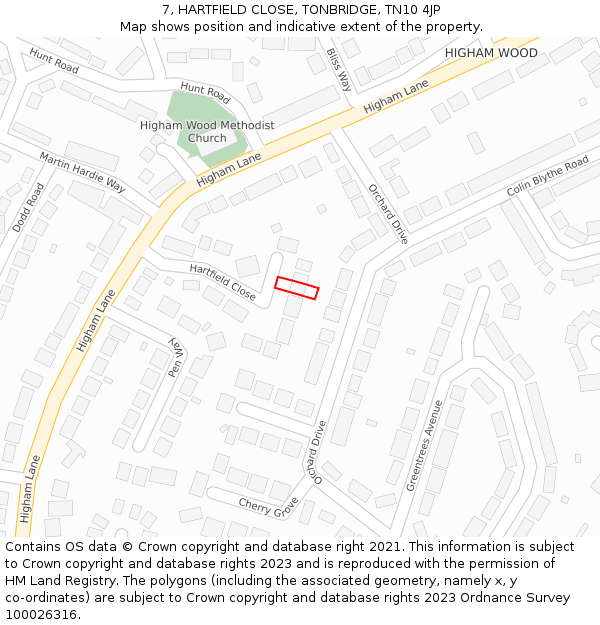 7, HARTFIELD CLOSE, TONBRIDGE, TN10 4JP: Location map and indicative extent of plot