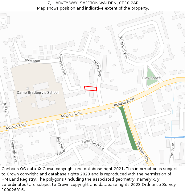 7, HARVEY WAY, SAFFRON WALDEN, CB10 2AP: Location map and indicative extent of plot