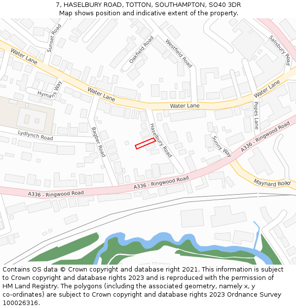 7, HASELBURY ROAD, TOTTON, SOUTHAMPTON, SO40 3DR: Location map and indicative extent of plot