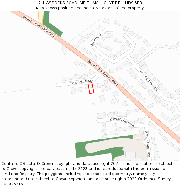 7, HASSOCKS ROAD, MELTHAM, HOLMFIRTH, HD9 5PR: Location map and indicative extent of plot