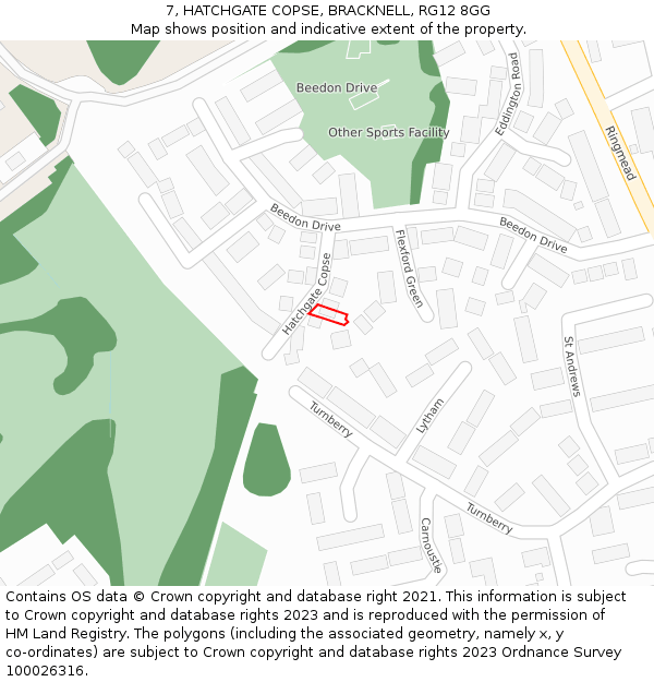 7, HATCHGATE COPSE, BRACKNELL, RG12 8GG: Location map and indicative extent of plot