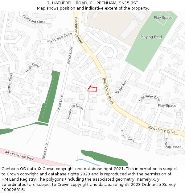 7, HATHERELL ROAD, CHIPPENHAM, SN15 3ST: Location map and indicative extent of plot