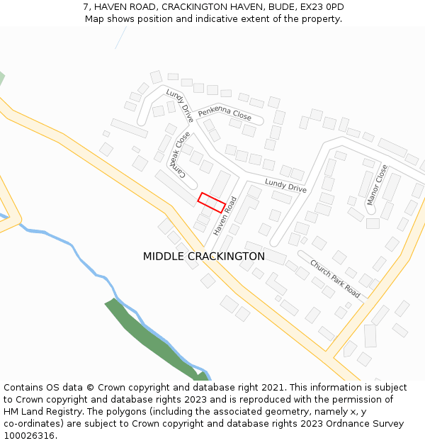 7, HAVEN ROAD, CRACKINGTON HAVEN, BUDE, EX23 0PD: Location map and indicative extent of plot