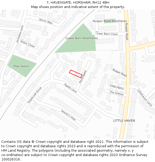 7, HAVENGATE, HORSHAM, RH12 4BH: Location map and indicative extent of plot