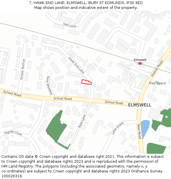 7, HAWK END LANE, ELMSWELL, BURY ST EDMUNDS, IP30 9ED: Location map and indicative extent of plot