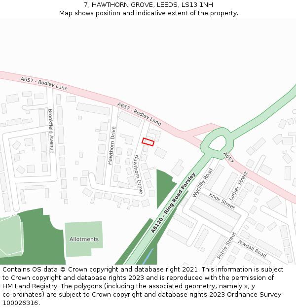 7, HAWTHORN GROVE, LEEDS, LS13 1NH: Location map and indicative extent of plot