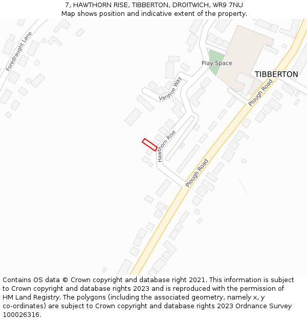 7, HAWTHORN RISE, TIBBERTON, DROITWICH, WR9 7NU: Location map and indicative extent of plot