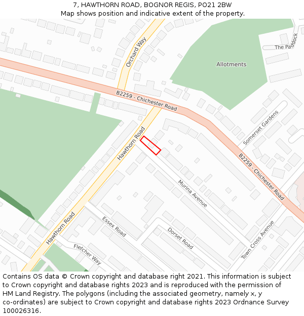 7, HAWTHORN ROAD, BOGNOR REGIS, PO21 2BW: Location map and indicative extent of plot