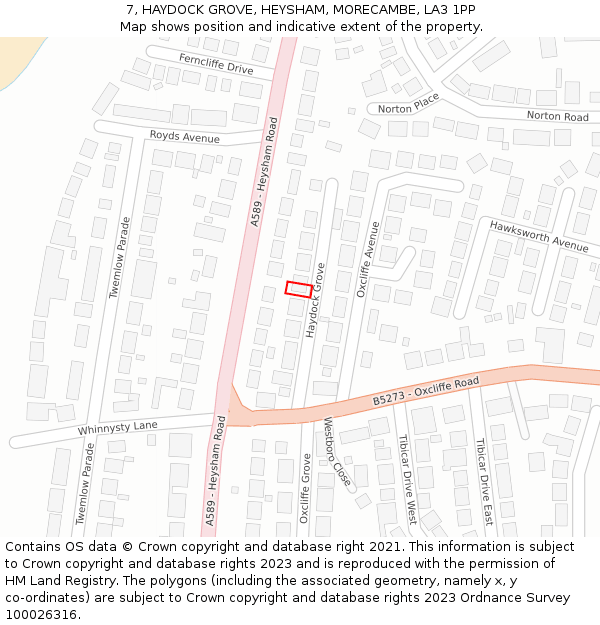 7, HAYDOCK GROVE, HEYSHAM, MORECAMBE, LA3 1PP: Location map and indicative extent of plot