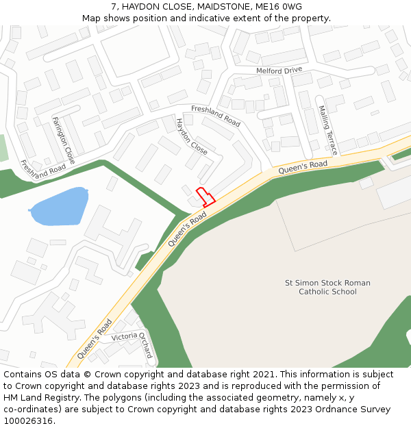 7, HAYDON CLOSE, MAIDSTONE, ME16 0WG: Location map and indicative extent of plot