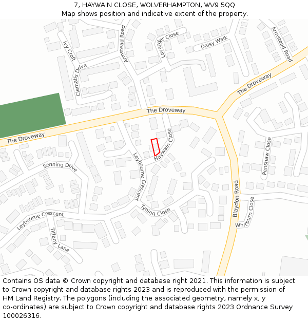 7, HAYWAIN CLOSE, WOLVERHAMPTON, WV9 5QQ: Location map and indicative extent of plot