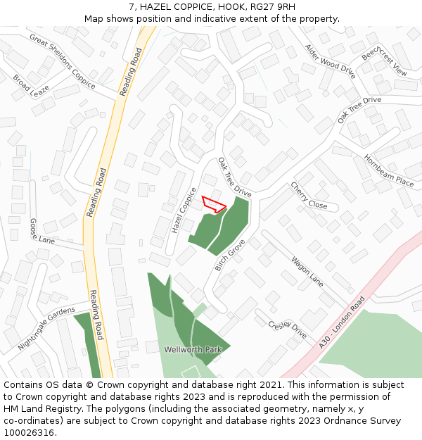 7, HAZEL COPPICE, HOOK, RG27 9RH: Location map and indicative extent of plot