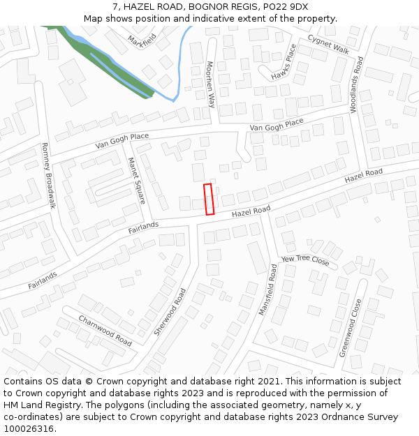 7, HAZEL ROAD, BOGNOR REGIS, PO22 9DX: Location map and indicative extent of plot