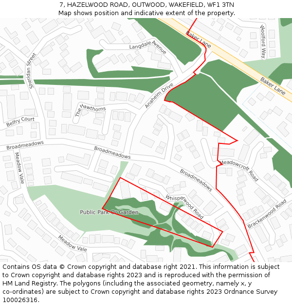 7, HAZELWOOD ROAD, OUTWOOD, WAKEFIELD, WF1 3TN: Location map and indicative extent of plot