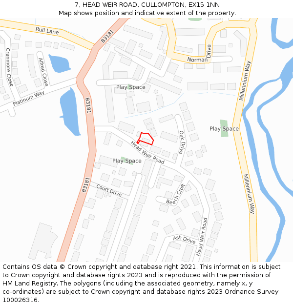 7, HEAD WEIR ROAD, CULLOMPTON, EX15 1NN: Location map and indicative extent of plot