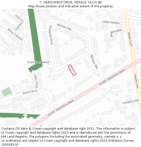 7, HEADLANDS DRIVE, HESSLE, HU13 0JP: Location map and indicative extent of plot