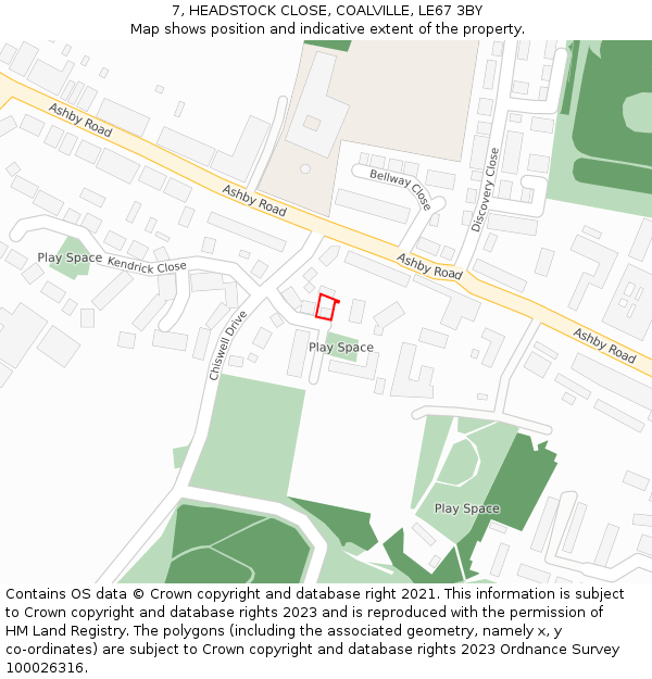 7, HEADSTOCK CLOSE, COALVILLE, LE67 3BY: Location map and indicative extent of plot