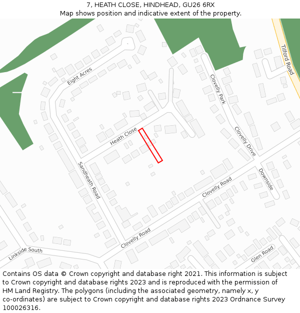 7, HEATH CLOSE, HINDHEAD, GU26 6RX: Location map and indicative extent of plot