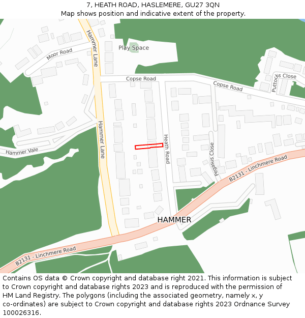 7, HEATH ROAD, HASLEMERE, GU27 3QN: Location map and indicative extent of plot