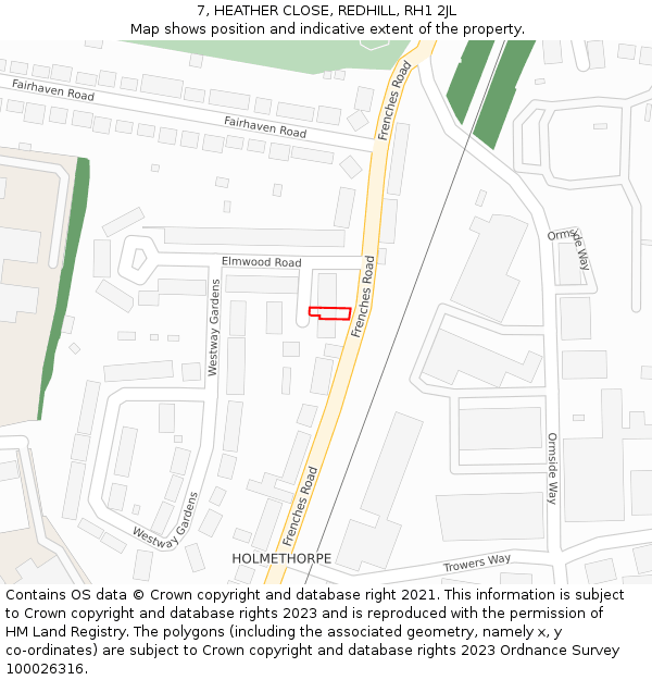 7, HEATHER CLOSE, REDHILL, RH1 2JL: Location map and indicative extent of plot