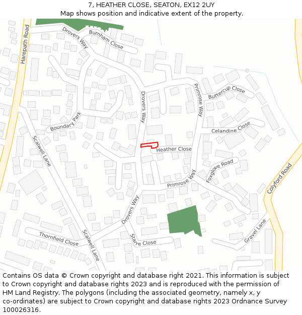 7, HEATHER CLOSE, SEATON, EX12 2UY: Location map and indicative extent of plot