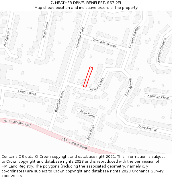 7, HEATHER DRIVE, BENFLEET, SS7 2EL: Location map and indicative extent of plot