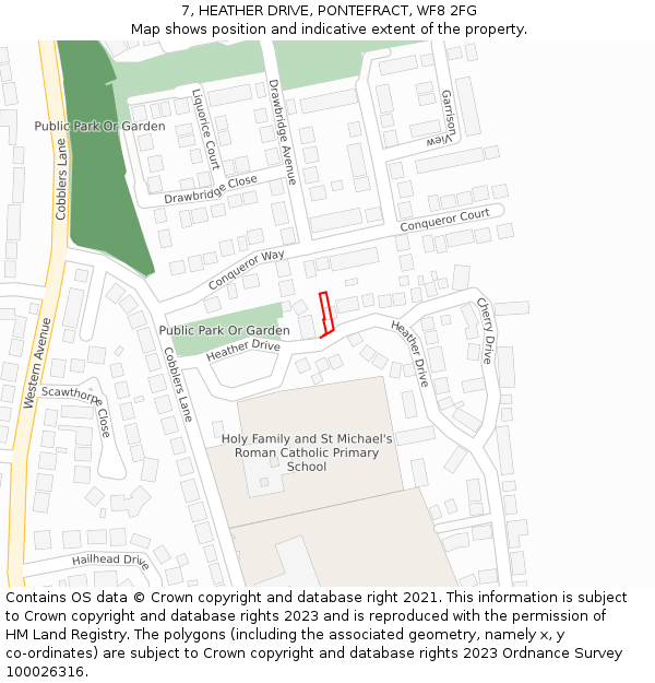 7, HEATHER DRIVE, PONTEFRACT, WF8 2FG: Location map and indicative extent of plot