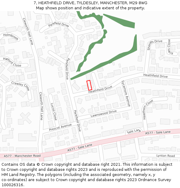 7, HEATHFIELD DRIVE, TYLDESLEY, MANCHESTER, M29 8WG: Location map and indicative extent of plot
