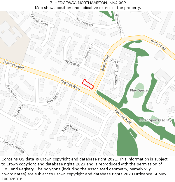 7, HEDGEWAY, NORTHAMPTON, NN4 0SP: Location map and indicative extent of plot