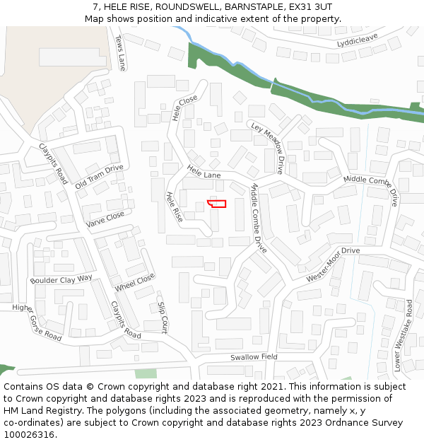 7, HELE RISE, ROUNDSWELL, BARNSTAPLE, EX31 3UT: Location map and indicative extent of plot