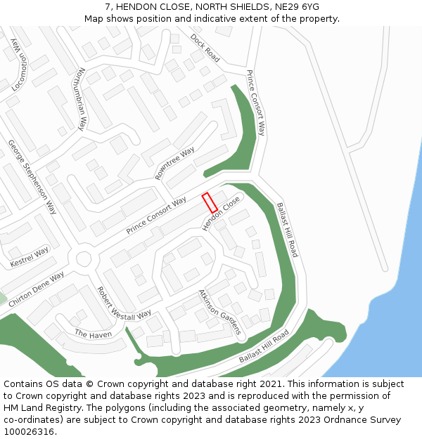 7, HENDON CLOSE, NORTH SHIELDS, NE29 6YG: Location map and indicative extent of plot