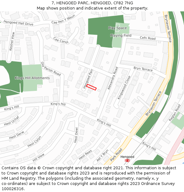 7, HENGOED PARC, HENGOED, CF82 7NG: Location map and indicative extent of plot