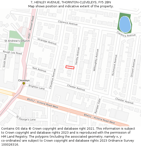 7, HENLEY AVENUE, THORNTON-CLEVELEYS, FY5 2BN: Location map and indicative extent of plot