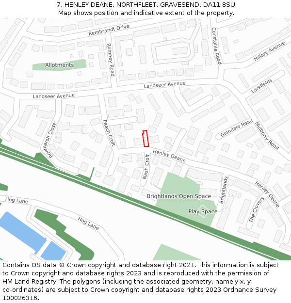 7, HENLEY DEANE, NORTHFLEET, GRAVESEND, DA11 8SU: Location map and indicative extent of plot