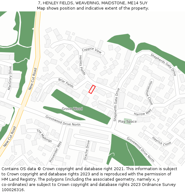 7, HENLEY FIELDS, WEAVERING, MAIDSTONE, ME14 5UY: Location map and indicative extent of plot